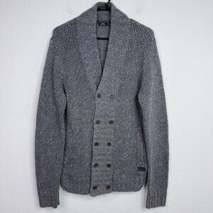 Mexx Sweater Men M Grey Knit Slim Double-Breasted Button Preppy Grandpa Cardigan